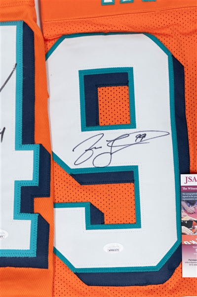 Lot of (2) Autographed Custom Miami Dolphins Football Jerseys inc. Jason Taylor & Zach Thomas (JSA) 