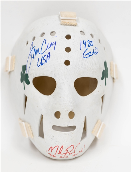 Signed USA Winter Olympics Jim Craig Replica Hockey Mask w. Jim Craig, Mike Richter, Multiple Inscriptions, + (JSA Auction Letter)