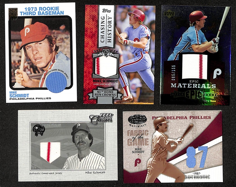 Lot of (10 ) Mike Schmidt Jersey Relic Cards w. A Game-Worn Jacket. 