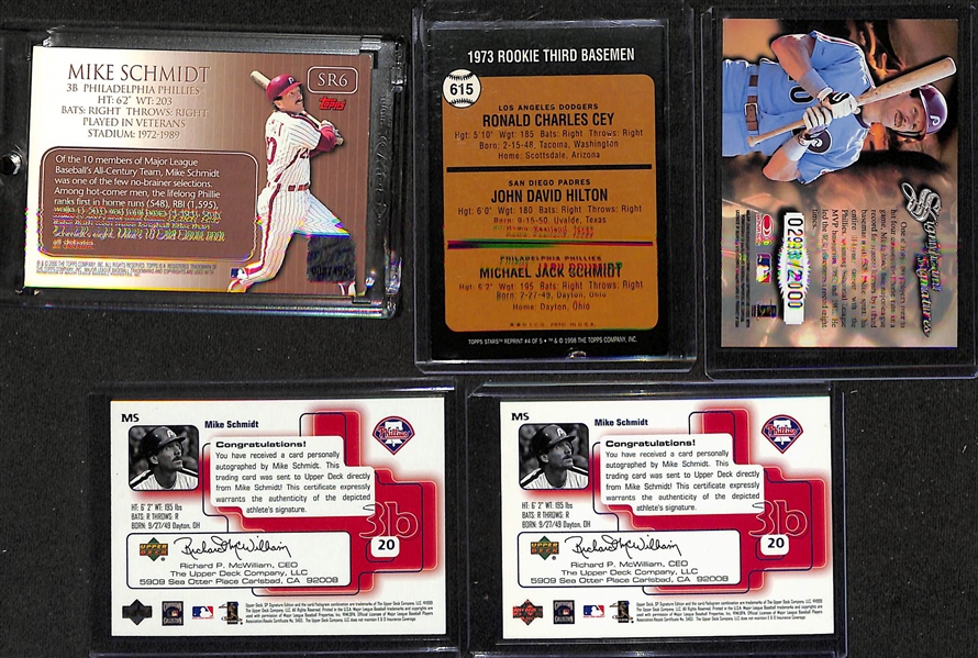 Lot of (5) Mike Schmidt Autograph Cards from Donruss, Upper Deck, Topps