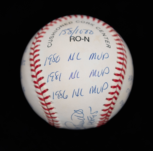 Mike Schmidt Signed Stat Ball on Official National League Baseball + (JSA Auction Letter)