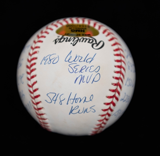 Mike Schmidt Signed Stat Ball on Official National League Baseball + (JSA Auction Letter)