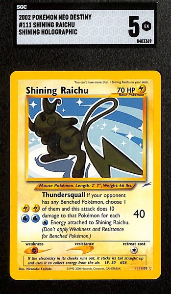 (3) Shining Holo Pokemon Cards w. (2) SGC 6 and (1) SGC 5 inc. 2002 Neo Destiny #111 Shining Raichu Holo SGC 5