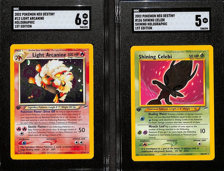 (2) 2002 1st Edition Pokemon Neo Destiny Holos inc. Light Arcanine SGC 6 & Shining Celebi SGC 5