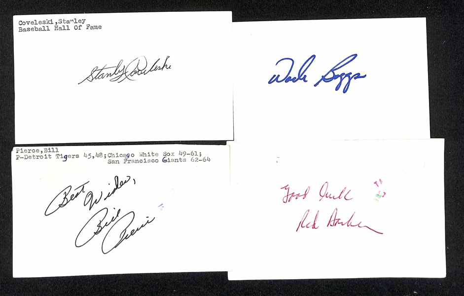 Lot of (500+) Signed Baseball Index Cards inc. Stanley Coveleski, Wade Boggs, Bill Pierce, Red Barber, Dutch Leonard, Herb Pruett,  + (JSA Auction Letter)