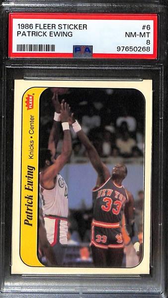 (2) PSA Graded 1986-87 Fleer Basketball Stickers - Magic Johnson & Patrick Ewing - Both Graded PSA 8 