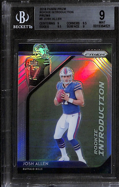 Josh Allen Lot - 2018 Prizm Rookie Introductions Silver Prizm Rookie (BGS 9) & 2022 National Treasures Jersey Relic (#/49)