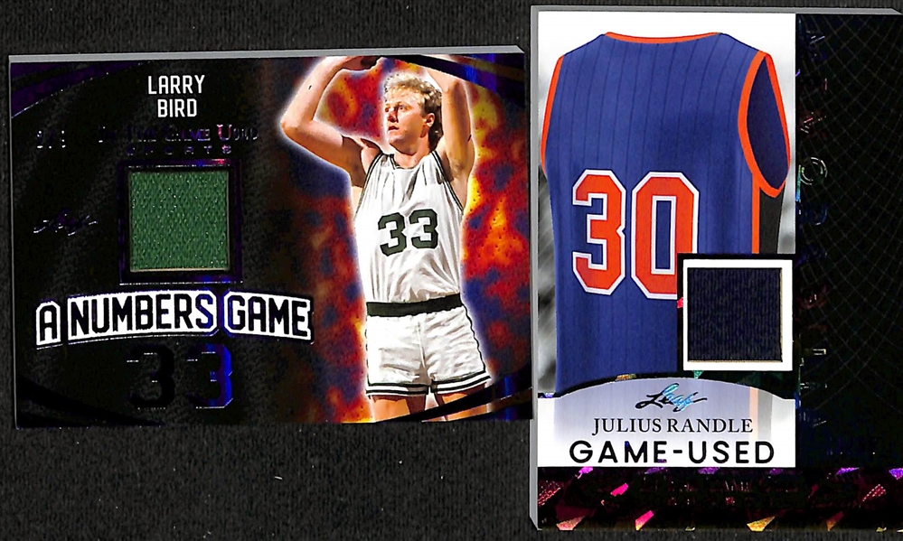  (6) 2024 Leaf In the Game Used Sports Relic Cards with Luka Doncic Triple Jersey (#1/7), Emmitt Smith  Triple Jersey (#32/60), Larry Bird Jersey (#2/9)