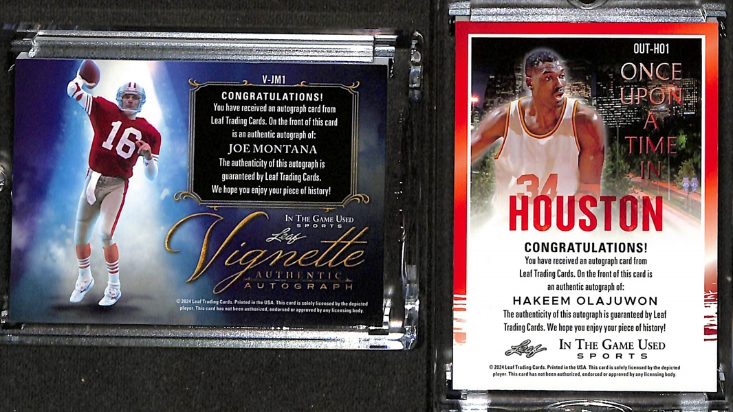 2024 Leaf in the Game Used Sports Autograph Lot - Joe Montana (#2/6) & Hakeem Olajuwon (#18/25)