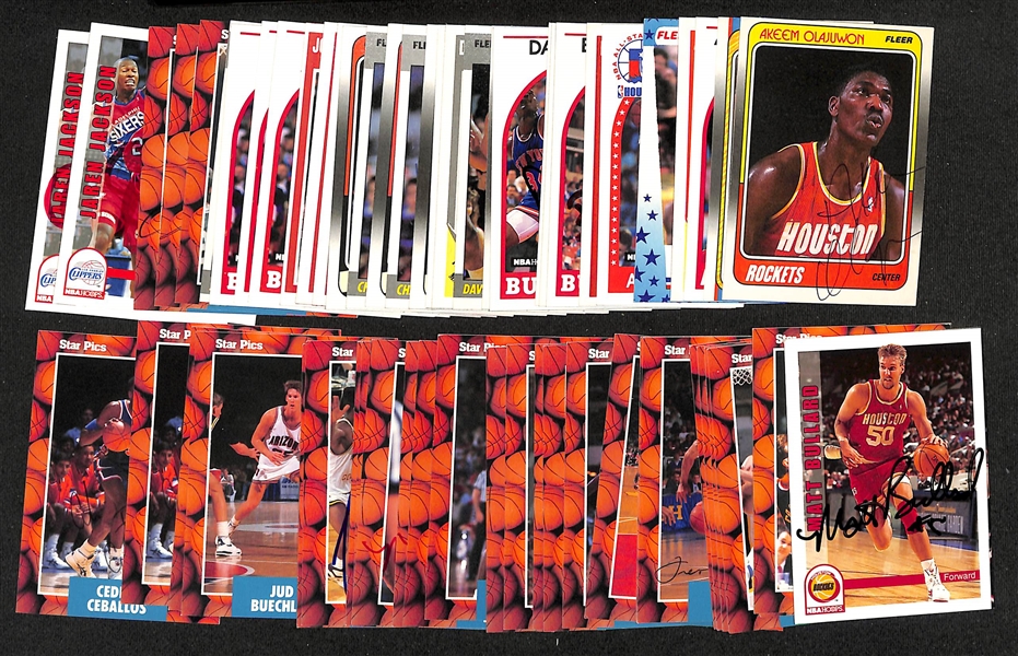 Lot of (60) Signed Basketball Cards inc. (6) Akeem Olajuwon, (4) Bill Cartwright, (5) Dave Corzine, + (JSA Auction Letter)