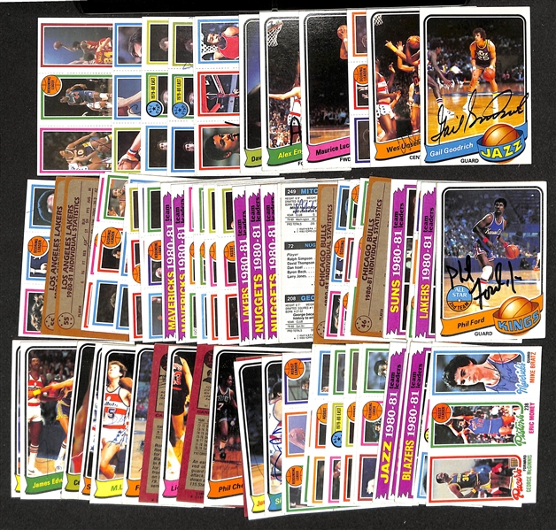 Lot of (60+) Signed 1980s Topps Basketball Cards inc. Gail Goodrich, (2) Wes Unseld, Maurice Lucas, Alex English, David Thompson, + (JSA Auction Letter) 