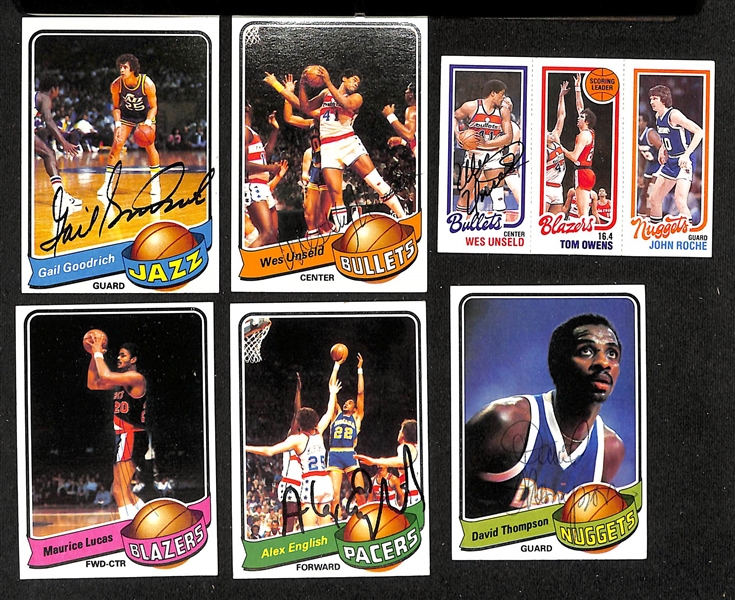 Lot of (60+) Signed 1980s Topps Basketball Cards inc. Gail Goodrich, (2) Wes Unseld, Maurice Lucas, Alex English, David Thompson, + (JSA Auction Letter) 