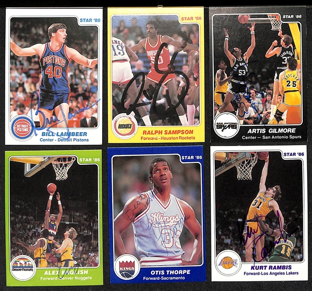 Lot of (50+) Signed 1985-86 Star Basketball Cards inc. Bill Laimbeer, Ralph Sampson, Artis Gilmore, Alex English, Otis Thorpe, + (JSA Auction Letter)