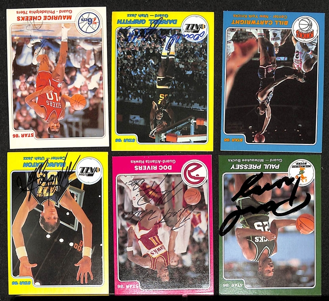 Lot of (50+) Signed 1985-86 Star Basketball Cards inc. Bill Laimbeer, Ralph Sampson, Artis Gilmore, Alex English, Otis Thorpe, + (JSA Auction Letter)