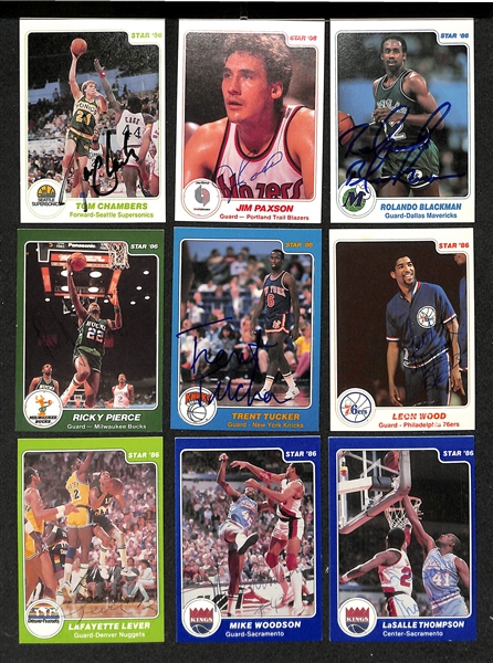 Lot of (50+) Signed 1985-86 Star Basketball Cards inc. Bill Laimbeer, Ralph Sampson, Artis Gilmore, Alex English, Otis Thorpe, + (JSA Auction Letter)