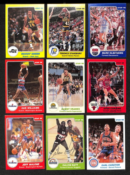 Lot of (50+) Signed 1985-86 Star Basketball Cards inc. Bill Laimbeer, Ralph Sampson, Artis Gilmore, Alex English, Otis Thorpe, + (JSA Auction Letter)