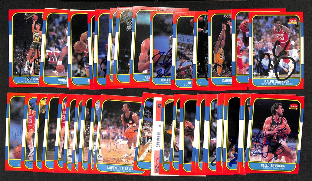 Lot of (40+) Signed 1986-87 Fleer Basketball Cards inc. Ralph Sampson, Charles Oakley, Darrell Griffith, Larry Nance, Herb Williams, + (JSA Auction Letter)