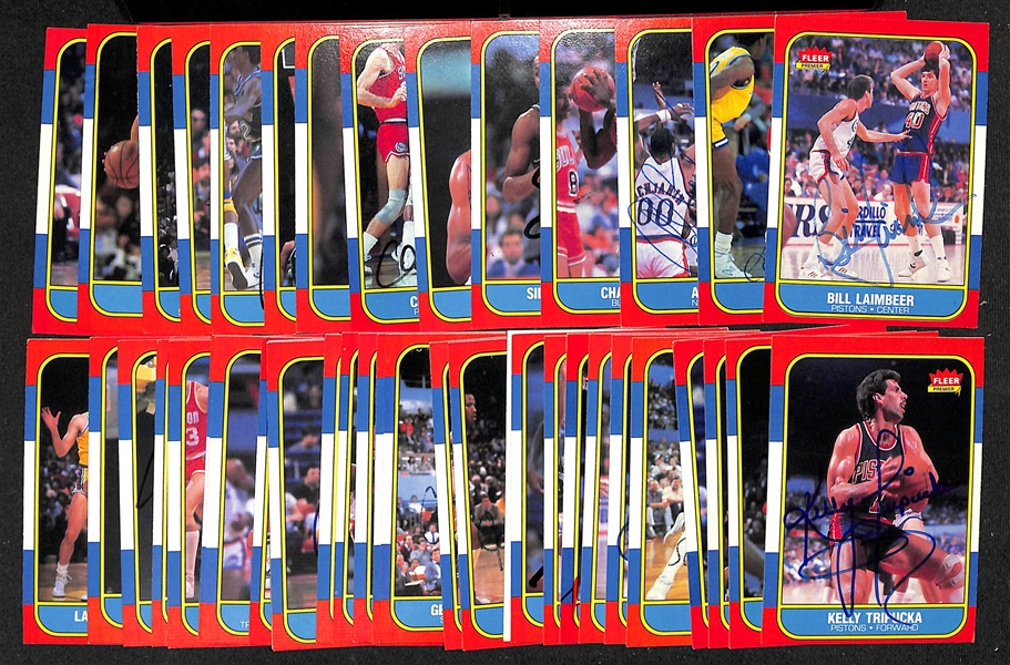 Lot of (40+) Signed 1986-87 Fleer Basketball Cards inc. Bill Laimbeer, Andrew Toney, Albert King, Charles Oakley, Sidney Moncrief, Alex English, + (JSA Auction Letter)