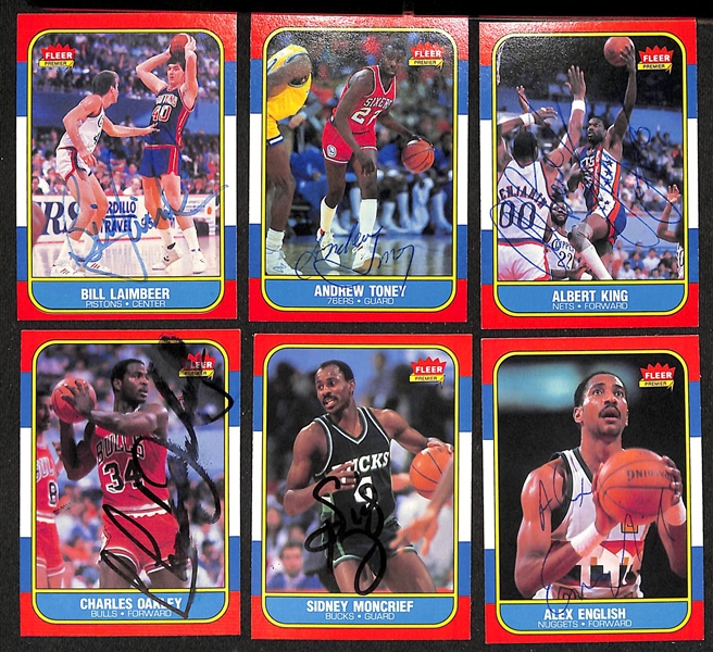 Lot of (40+) Signed 1986-87 Fleer Basketball Cards inc. Bill Laimbeer, Andrew Toney, Albert King, Charles Oakley, Sidney Moncrief, Alex English, + (JSA Auction Letter)