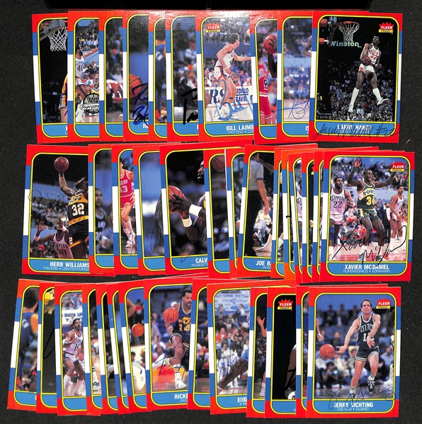 Lot of (40+) Signed 1986-87 Fleer Basketball Cards inc. Larry Nance, Isiah Thomas, Charles Oakley, + (JSA Auction Letter)