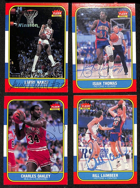 Lot of (40+) Signed 1986-87 Fleer Basketball Cards inc. Larry Nance, Isiah Thomas, Charles Oakley, + (JSA Auction Letter)