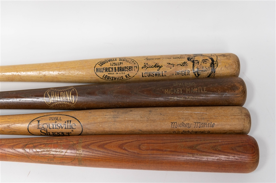 Lot of (4) Mickey Mantle Store Model Bats inc. Louisville Slugger, Spalding, Kids