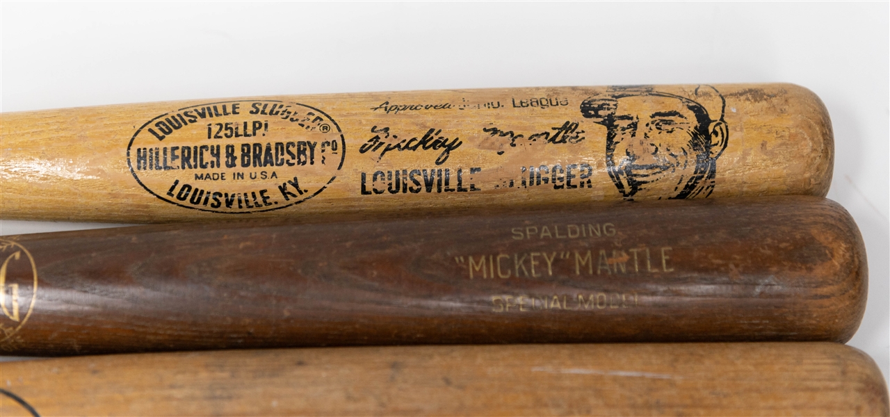 Lot of (4) Mickey Mantle Store Model Bats inc. Louisville Slugger, Spalding, Kids