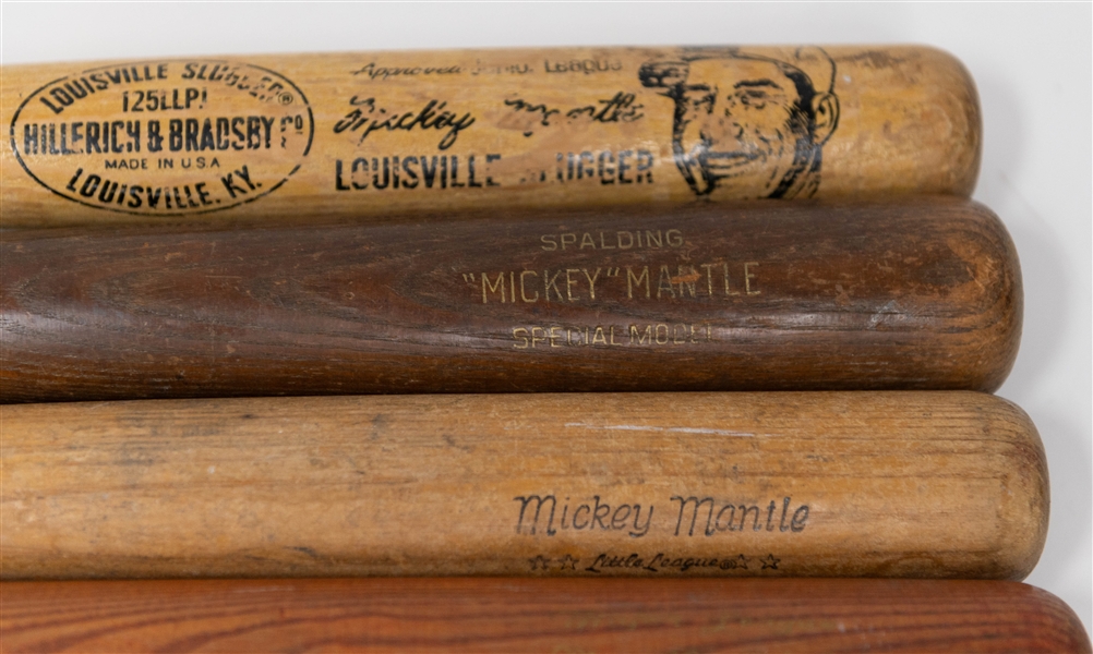 Lot of (4) Mickey Mantle Store Model Bats inc. Louisville Slugger, Spalding, Kids