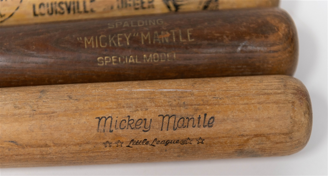 Lot of (4) Mickey Mantle Store Model Bats inc. Louisville Slugger, Spalding, Kids