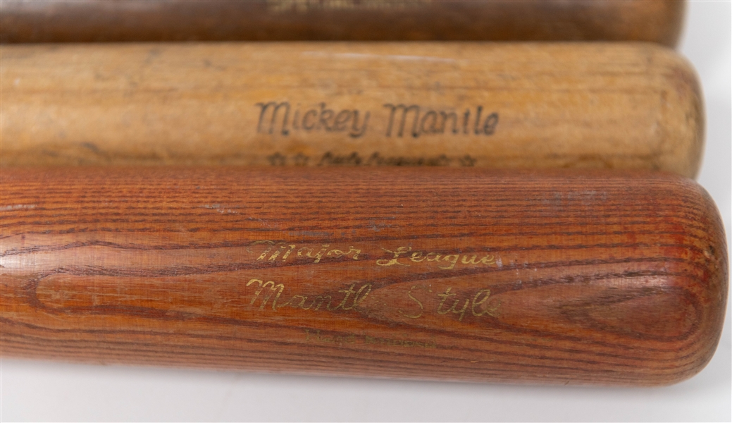 Lot of (4) Mickey Mantle Store Model Bats inc. Louisville Slugger, Spalding, Kids