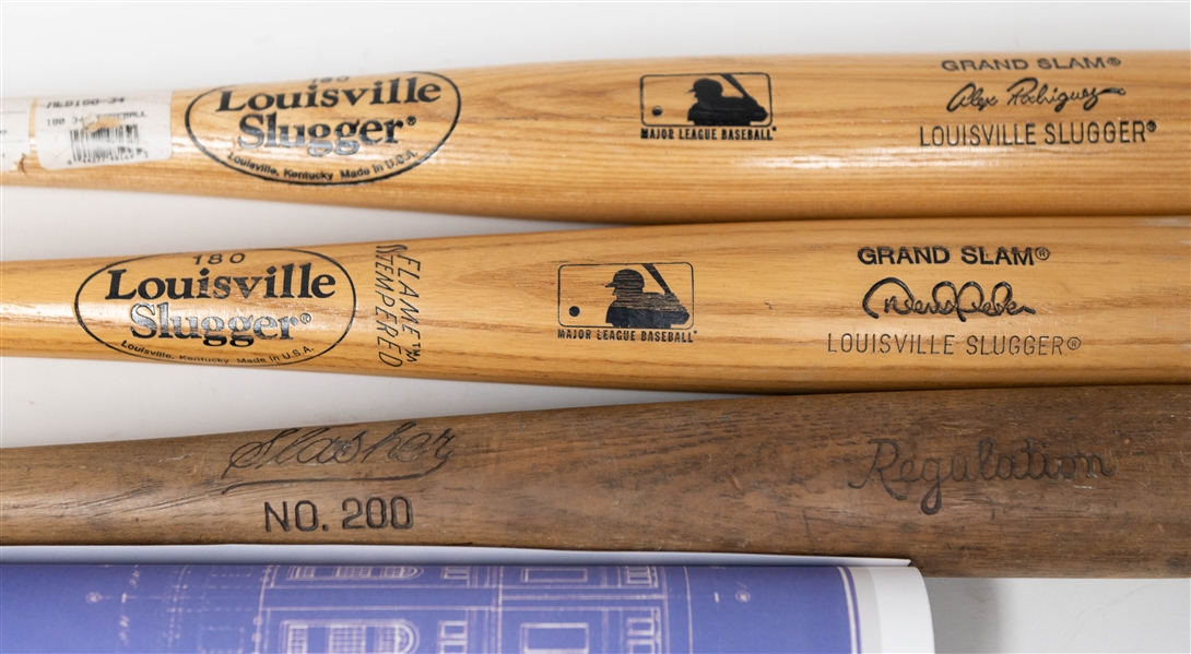 Lot of (5) Store Model Bats inc. Louisville Slugger & Vintage 1950's Bat, & Poster of Yankee Stadium