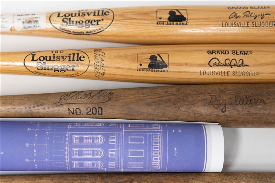 Lot of (5) Store Model Bats inc. Louisville Slugger & Vintage 1950's Bat, & Poster of Yankee Stadium