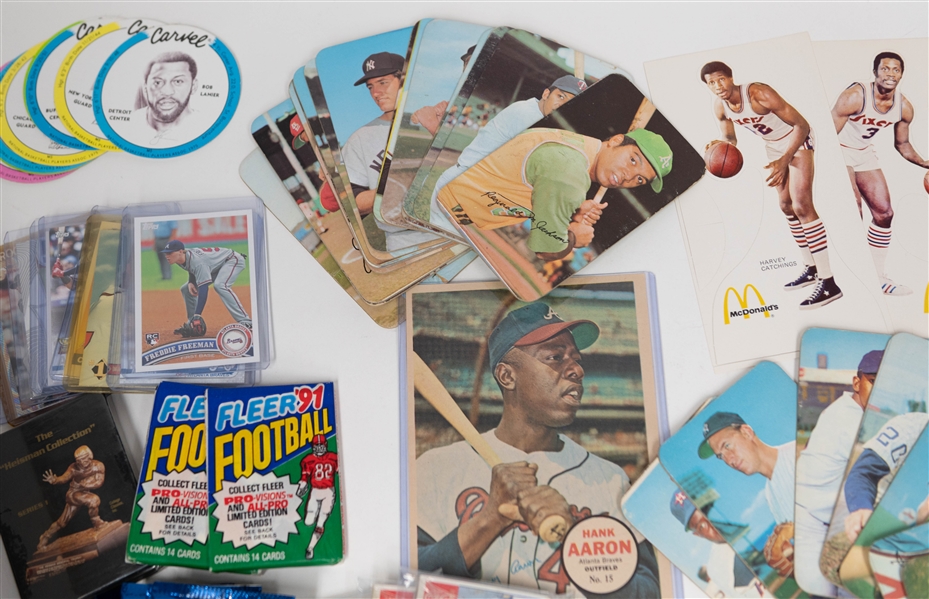 Lot of (22) Topps 1970-71 Super Cards w. 1970 Phil Niekro, (60) Assorted 1976 Isaly's Discs w. Hank Aaron, & Other Sports Cards/Unopened Packs 