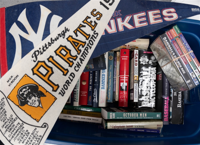 Lot of Over 30 Baseball Items w. Books, DVDs, and Pennants