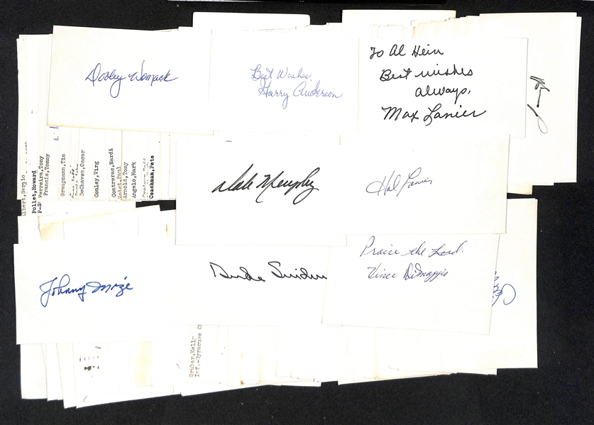 Lot of (180+) Mostly Baseball Signed Index Cards w. Duke Snider, Vince DiMaggio, Johnny Mize, + (JSA Auction Letter)