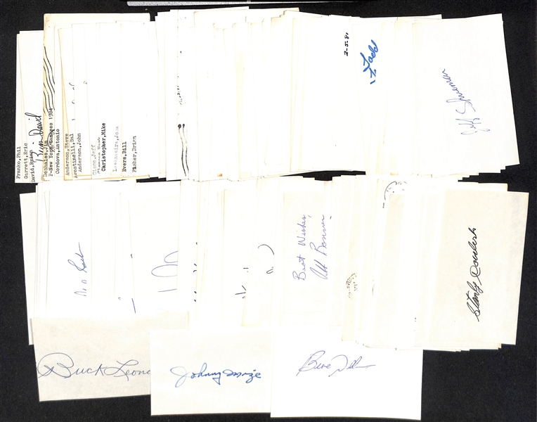 Lot of (140+) Mostly Baseball Signed Index Cards w. Buck Leonard, Johnny Mize, Bernie Williams + (JSA Auction Letter)