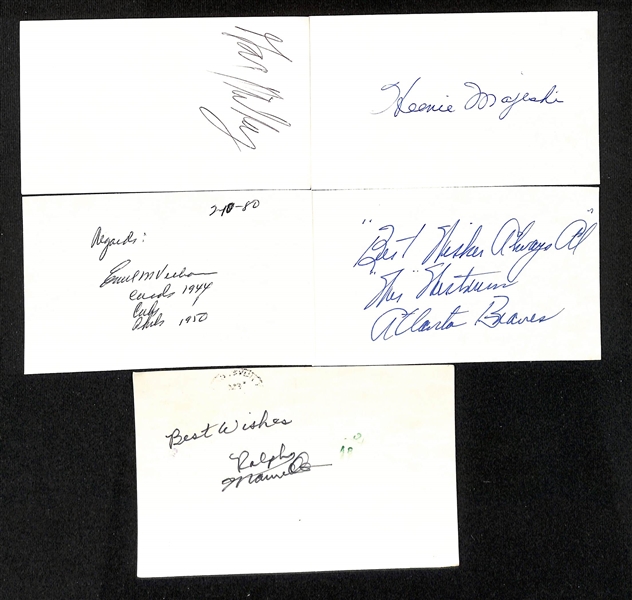 Lot of (140+) Mostly Baseball Signed Index Cards w. Buck Leonard, Johnny Mize, Bernie Williams + (JSA Auction Letter)