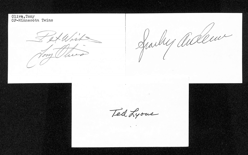 Lot of (150+) Mostly Baseball Signed Index Cards w. Tony Oliva, Sparky Anderson, Ted Lyons, + (JSA Auction Letter)