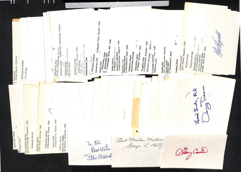 Lot of (120+) Mostly Baseball Signed Index Cards w. Stan Musial, George Kelly, Gary Carter, + (JSA Auction Letter)