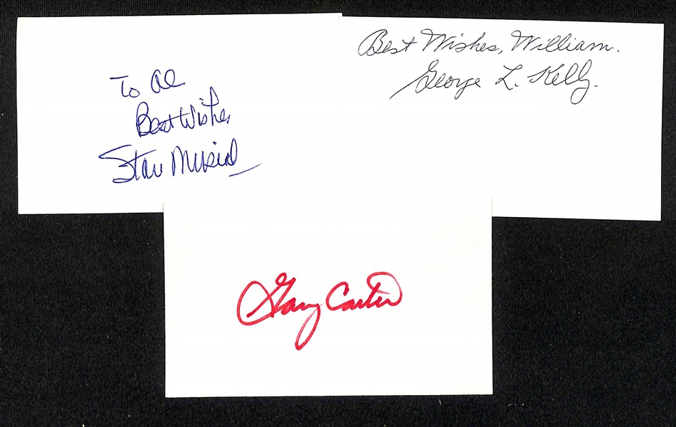 Lot of (120+) Mostly Baseball Signed Index Cards w. Stan Musial, George Kelly, Gary Carter, + (JSA Auction Letter)