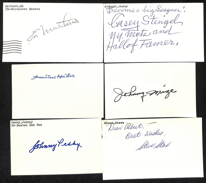 Lot of (175+) Mostly Signed Baseball Index Cards w. Casey Stengel, Eddie Mathews, James Cool Papa Bell, + (JSA Auction Letter)