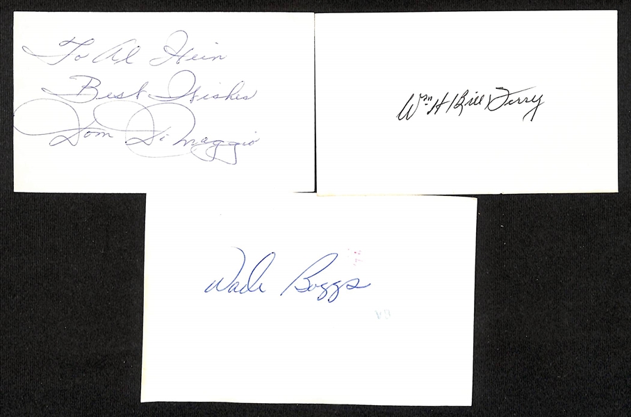 Lot of (190+) Mostly Baseball Signed Index Cards w. Dom DiMaggio, Wade Boggs, & Bill Terry (+JSA Auction Letter)