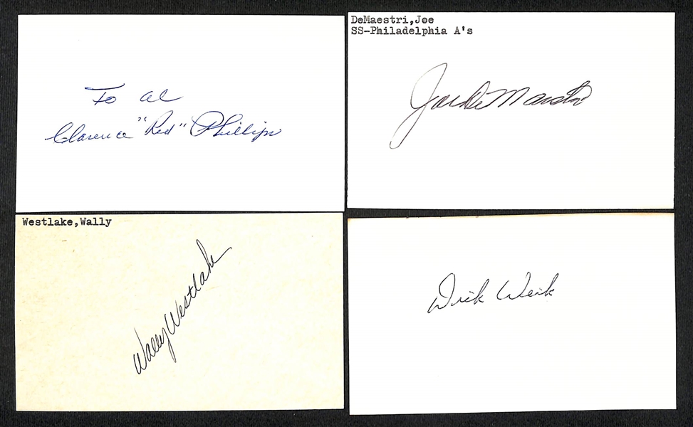 Lot of (190+) Mostly Baseball Signed Index Cards w. Dom DiMaggio, Wade Boggs, & Bill Terry (+JSA Auction Letter)