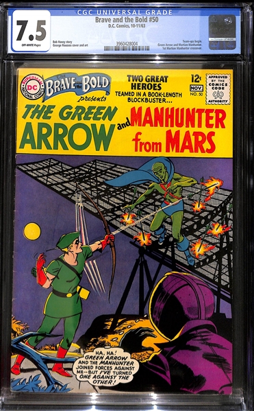 Graded Comic Book Lot w. 1963 Brave and the Bold #50 (First Martian Manhunter Crossover) CGC 7.5 (High Grade Vintage Comic) & Doom 2099 #4 (CGC 9.6)