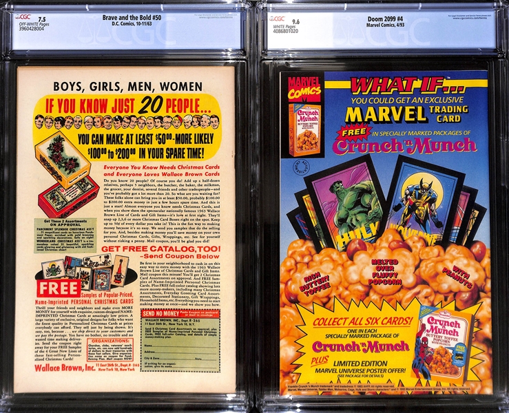 Graded Comic Book Lot w. 1963 Brave and the Bold #50 (First Martian Manhunter Crossover) CGC 7.5 (High Grade Vintage Comic) & Doom 2099 #4 (CGC 9.6)