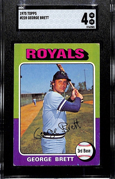 HOFer Graded Topps Rookie Card Lot - 1975 George Brett (SGC 4), 1965 Jim Catfish Hunter (SGC 4), 1966 Jim Palmer (SGC 3) 