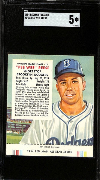 (2) Graded 1954 Redman Tobacco Cards (w. Tabs) - Yogi Berra (SGC 6) & Pee Wee Reese (SGC 5)