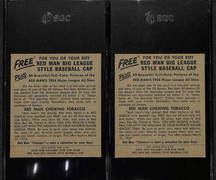 (2) Graded 1954 Redman Tobacco Cards (w. Tabs) - Yogi Berra (SGC 6) & Pee Wee Reese (SGC 5)
