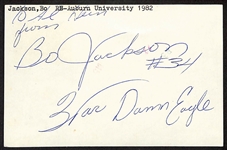 Bo Jackson Signed and Inscribed Index Card +(JSA Auction Letter)