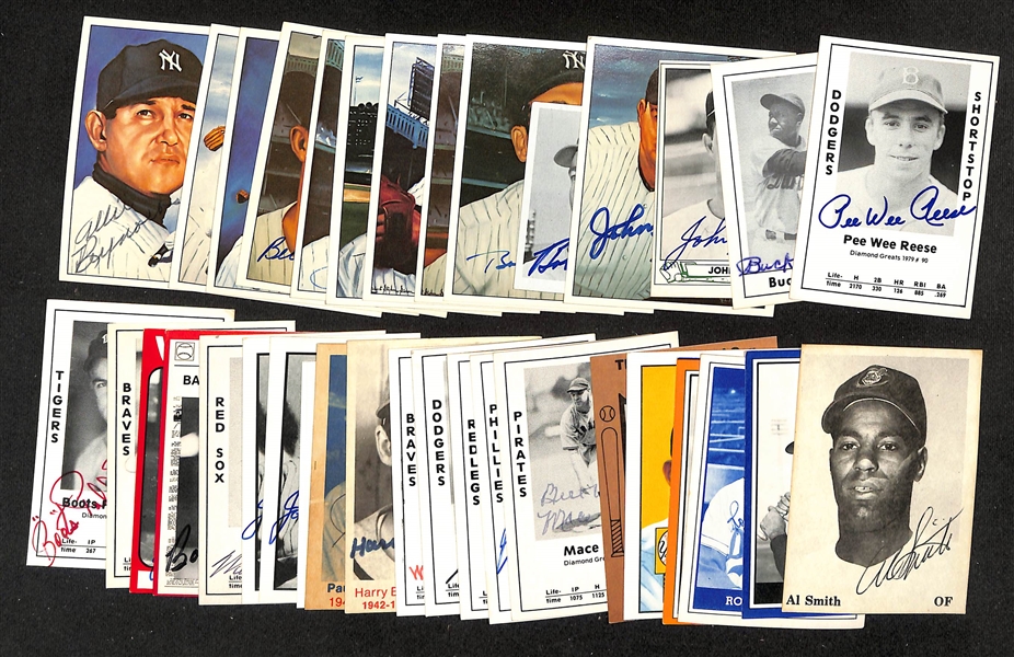 Lot of (25+) Signed Baseball Cards w. Pee Wee Reese, Buck Leonard, Johnny Sain, Johnny Mize, and more (JSA Auction Letter)